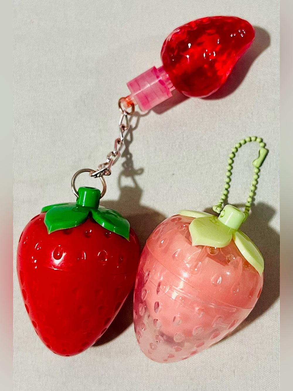 2 Pack Strawberry Lip Balm & Gloss Keychain - Red and Pink